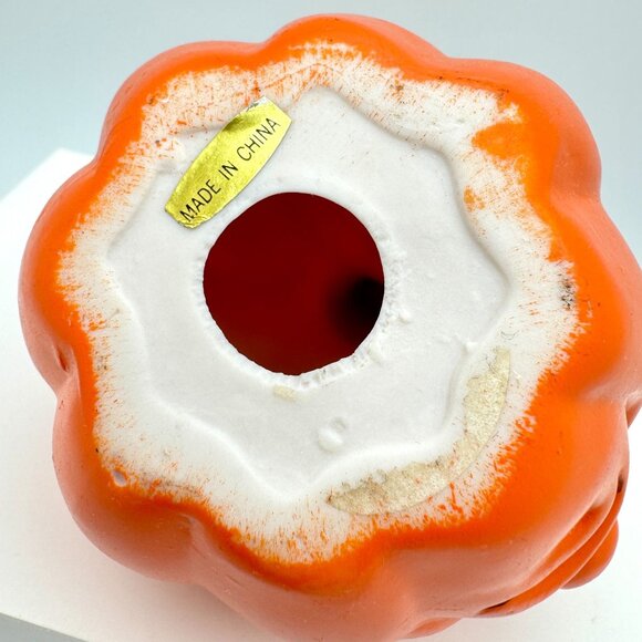 Grumpy Pumpkin Figurine Jack O Lantern Halloween Decor 4" Orange Vintage Funny F - Picture 6 of 7